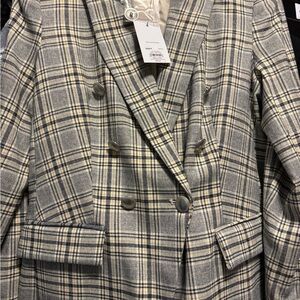 Nine West Gray and Cream Plaid Blazer